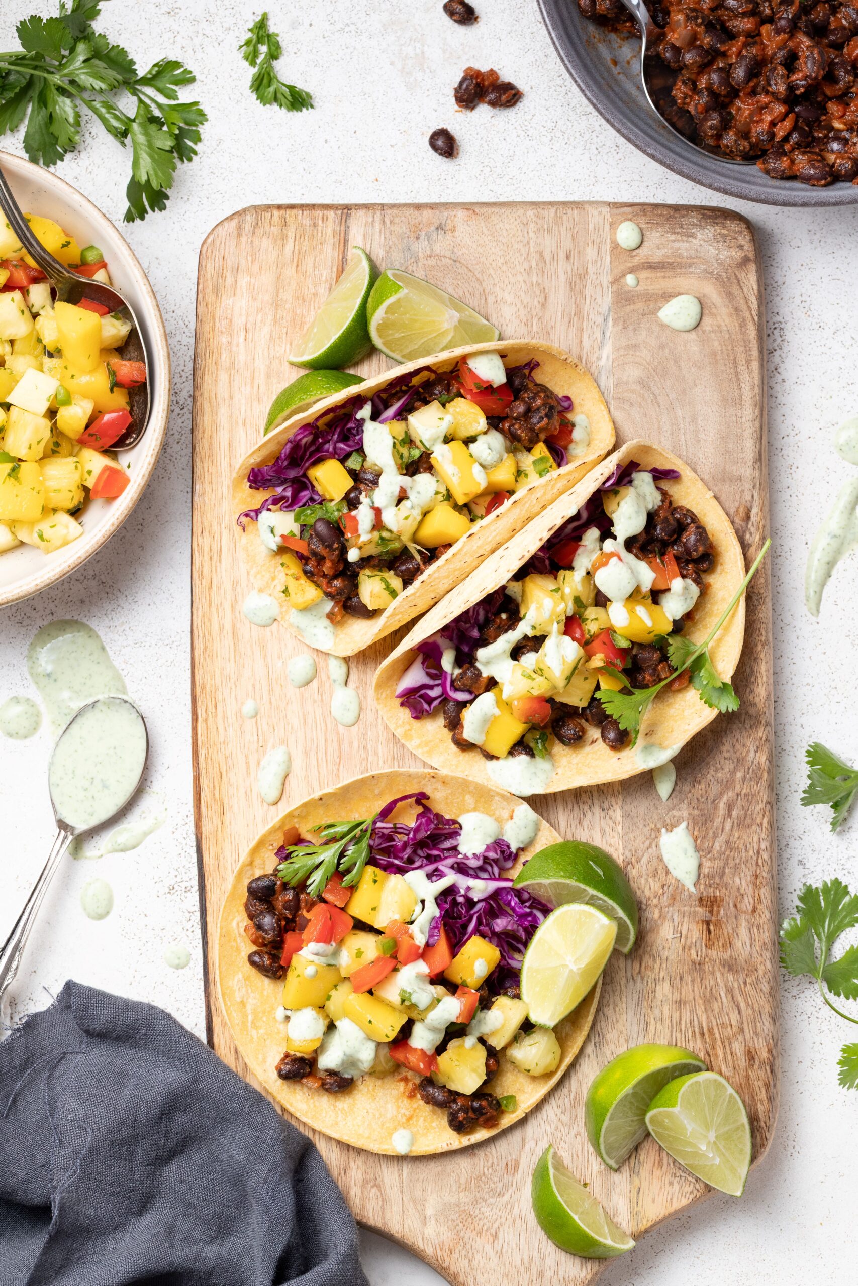 Black Bean Tacos with Tropical Salsa & Cilantro-Lime Crema - Alberta Pulse Growers