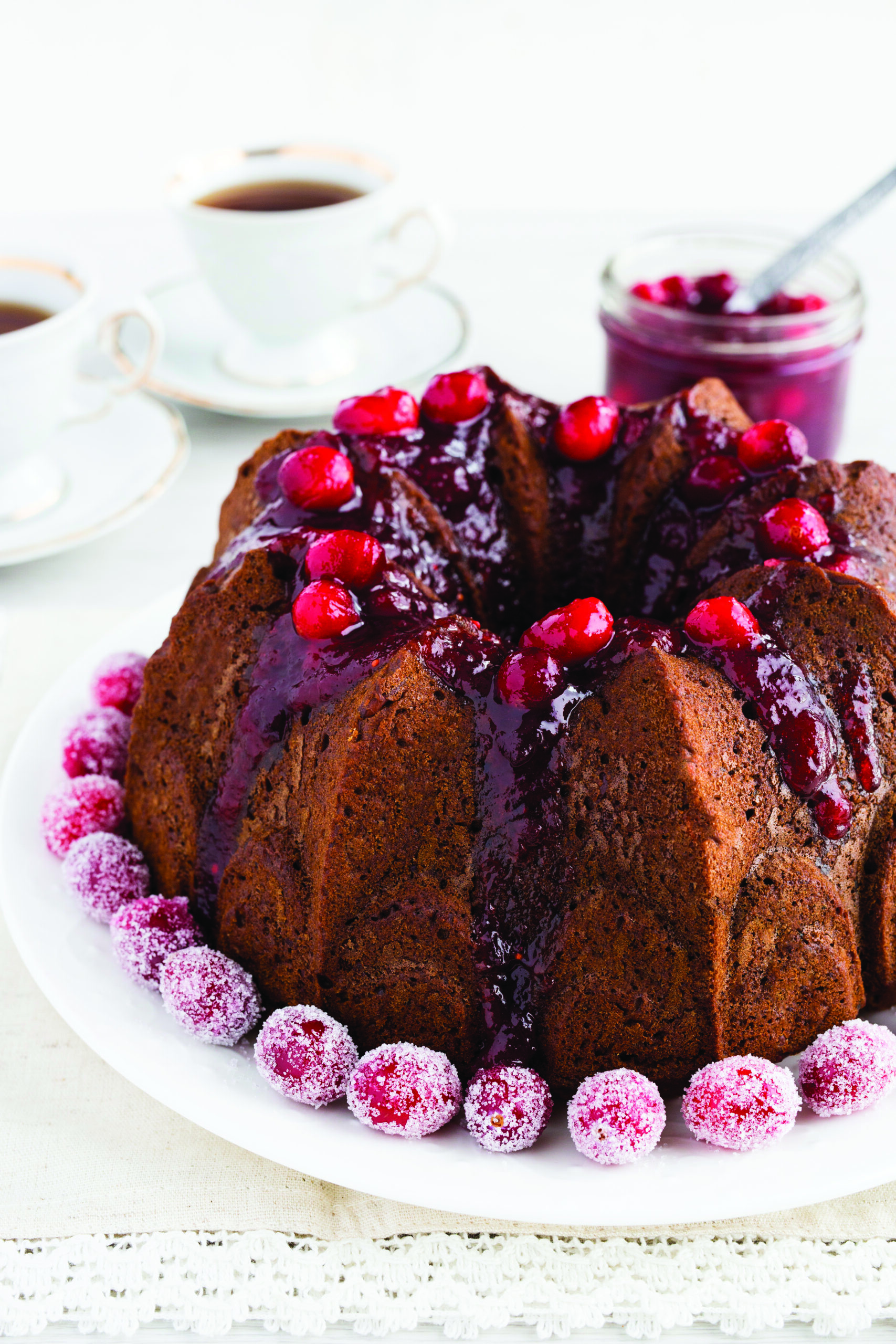 Apple Cake with Warm Cranberry Sauce