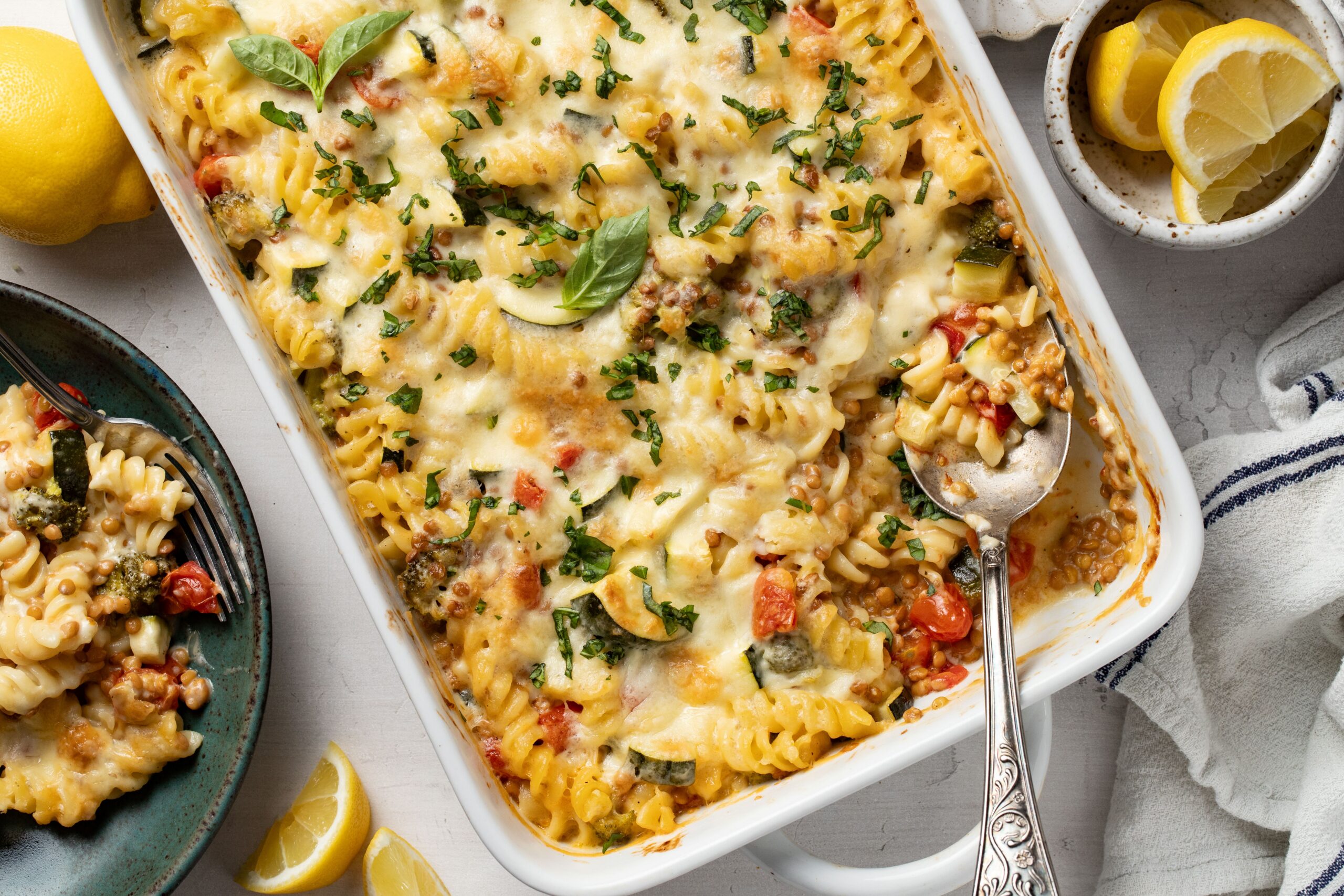 Lemony Lentil & Veggie Pasta Bake